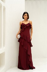Vestido Lenna marsala + Clutch Brinde