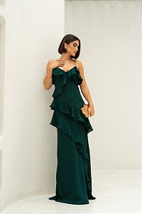 Vestido Lenna verde esmeralda + Clutch Brinde