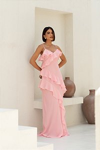Vestido Lenna rosa bebe + Clutch Brinde