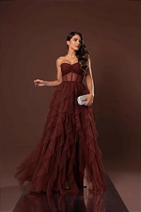 Vestido Holly marsala + Clutch Brinde