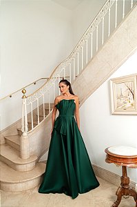 Vestido Luma verde esmeralda + Clutch Brinde