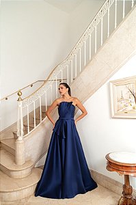 Vestido Luma azul marinho + Clutch Brinde