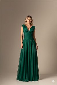 Vestido Paloma verde esmeralda + Clutch Brinde