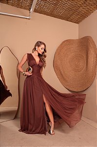 Vestido Paloma marrom + Clutch Brinde