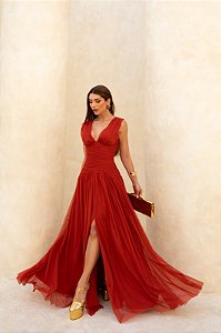 Vestido Paloma terracota + Clutch Brinde