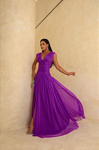 Vestido Paloma roxo + Clutch Brinde