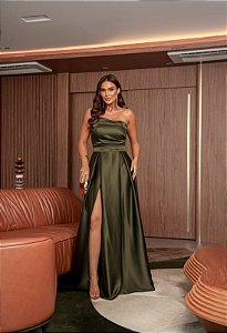 Vestido Penélope Verde Oliva + Clutch Brinde