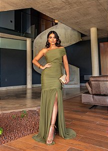 Vestido Alicia Verde oliva + Clutch Brinde