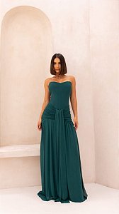 Vestido Cecilia verde esmeralda + clutch Brinde