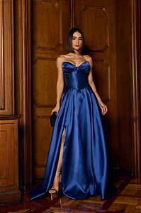 Vestido Karina Azul marinho + Clutch Brinde