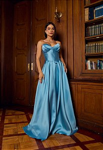 Vestido Karina Azul serenity + Clutch Brinde