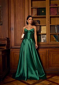 Vestido Karina verde esmeralda + Clutch Brinde