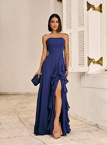 Vestido Marcela Azul marinho + Clutch Brinde