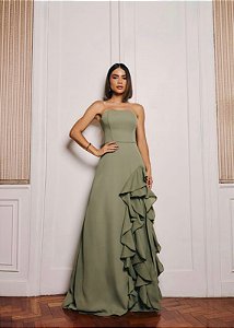 Vestido Marcela verde oliva + Clutch Brinde