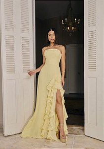 Vestido Marcela Amarelo + Clutch Brinde