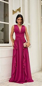Vestido Alanis fucsia + clutch Brinde