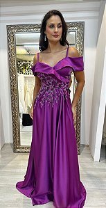 Vestido Maitê Fucsia Bordado manualmente