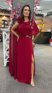 Vestido Mafalda Marsala bordado manualmente