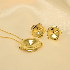 Conjunto de Flor Chapada Folheado a Ouro 18k