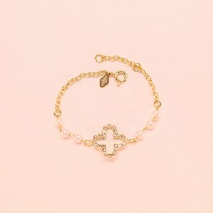 Pulseira com Trevo Cravejado em Zircônia Folheado a 18k