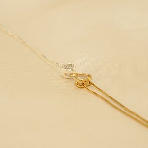 Pulseira com Dois Corações Folheado a Prata e Ouro 18k