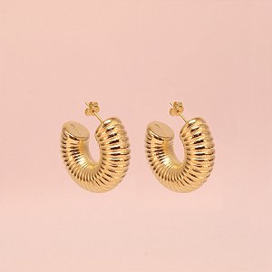 Brinco Argola Texturizado Folheado a Ouro 18k