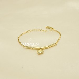Pulseira com Coração e Canutilhos Banhado a Ouro 18k