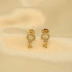 Brinco de Chave Cravejado em Zircônia Banhado a Ouro 18k