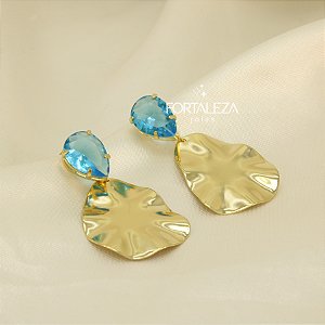 Brinco Orgânico com Zircônia Topázio Banhado a Ouro 18k