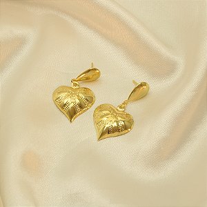 Brinco de Coração Trabalhado Folheado a Ouro 18k