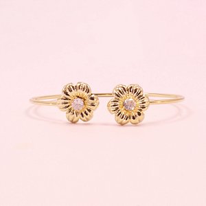 Bracelete com Flor e Zircônia Cristal Folheado a Ouro 18k