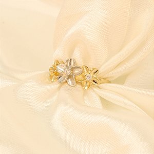 Anel de Flores com Zircônia Folheado a Prata e Ouro 18k