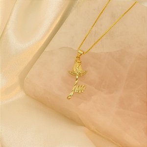 Gargantilha com Pingente de Rosa Folheado a Ouro 18k