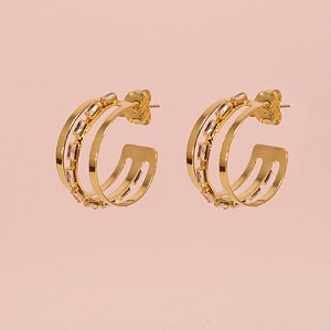 Brinco Argola Vazado com Zircônia Folheado a Ouro 18k