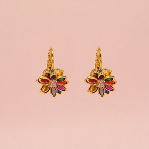 Brinco de Flor com Zircônias Folheado a Ouro 18k