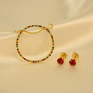 Conjunto Cravejado em Zircônias Banhado a Ouro 18K