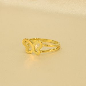 Anel com Design de Borboleta Folheado a Ouro 18k