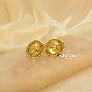 Brinco de Flor com Zircônia Cristal Banhado a Ouro 18k