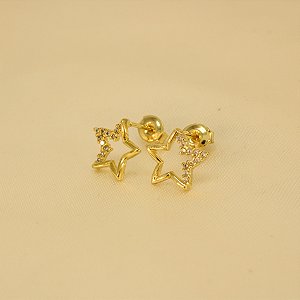 Brinco Estrela com Detalhe em Zincônia Folheado a Ouro 18k