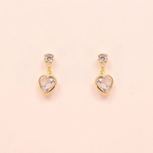 Brinco com Coração em Zircônia Cristal Folheado a Ouro 18k