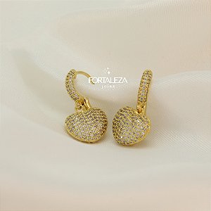 Brinco Argola de Coração Com Zircônia Banhado a Ouro 18k