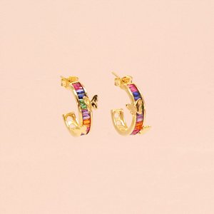 Brinco Argola com Borboletas e Zircônia Folheado a Ouro 18k