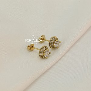 Brinco Cravejado em Zircônia Cristal Banhado a Ouro 18k