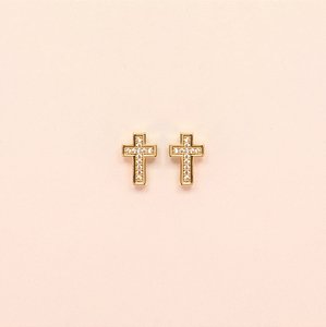 Brinco com Design de Cruz em Zircônia Folheado a Ouro 18k