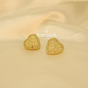 Brinco com Design de Coração em Zircônia Banhado a Ouro 18k