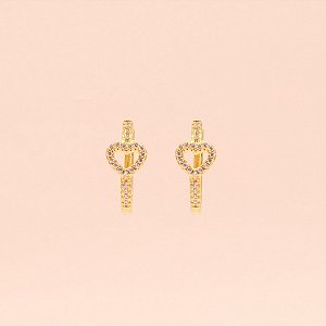 Brinco Argola Coração em Zircônia Folheado a Ouro 18k