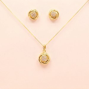 Conjunto com Design em Nó com Zircônia Folheado a Ouro 18k