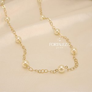 Corrente com Pérolas Banhado a Ouro 18k