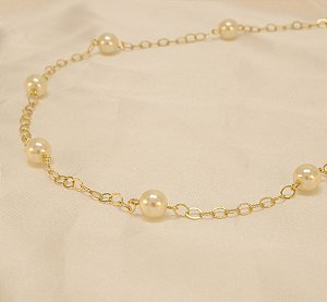 Corrente com Pérolas Folheada a Ouro 18k