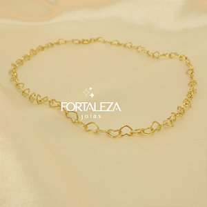 Corrente com Elos de Corações Banhado a Ouro 18k